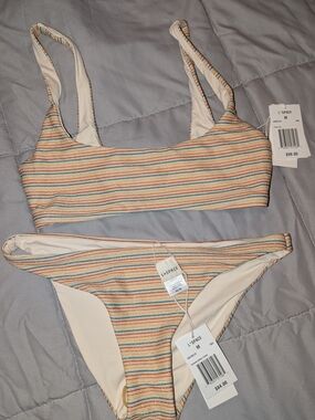 L*Space Cream Multicolor Metallic Stripe Bikini